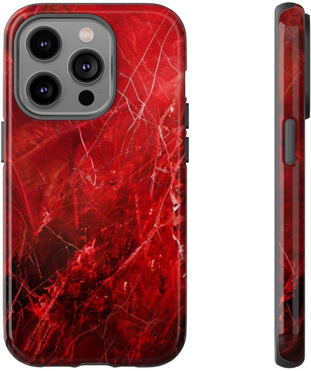 Rode Marmerstructuur met Nerven – Telefoonhoesje Geschikt voor iPhone 14 Pro