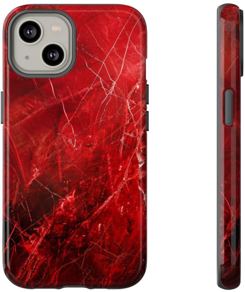 Rode Marmerstructuur met Nerven – Telefoonhoesje Geschikt voor iPhone 14
