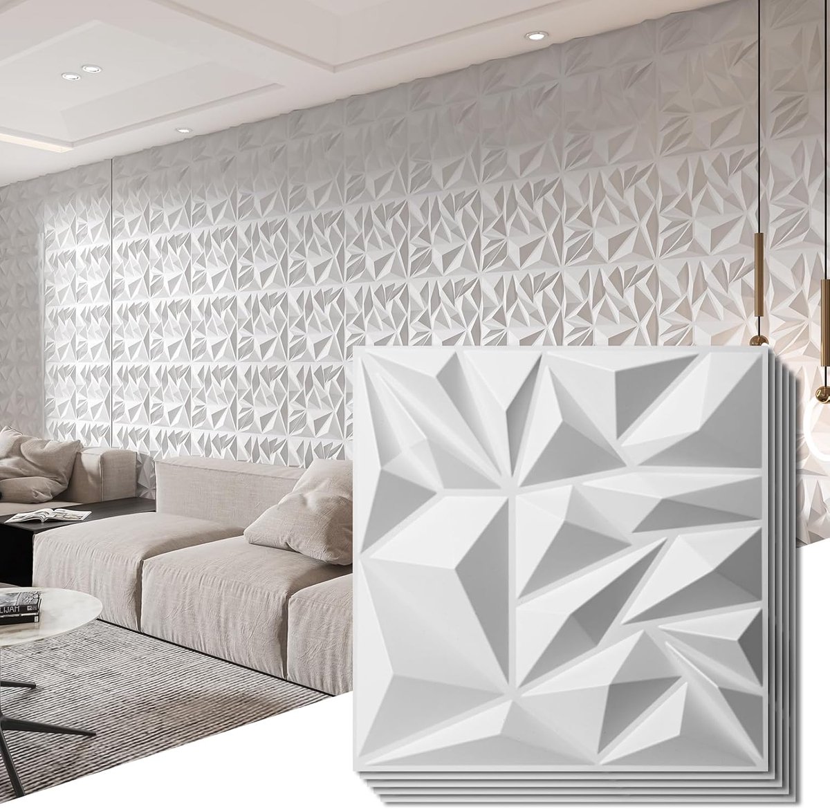 Inovra Plus - 33-pack 3D wandpanelen voor interieur - Moderne diamant textuur - Wit - Voor woonkamer en tv muur - Achtergrond - 30 x 30 cm