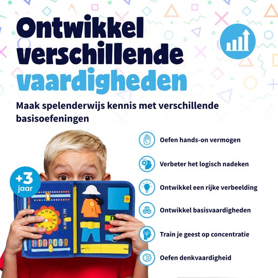 MontiPlay® Montessori Speelgoed - Sensorisch Speelgoed - Activiteitenbord - Busy Board - Montessori activiteitenboek voor thuis - Educatief - Sensomotorisch Speelgoed - Blauw - Het grote speelgoedboek 2025
