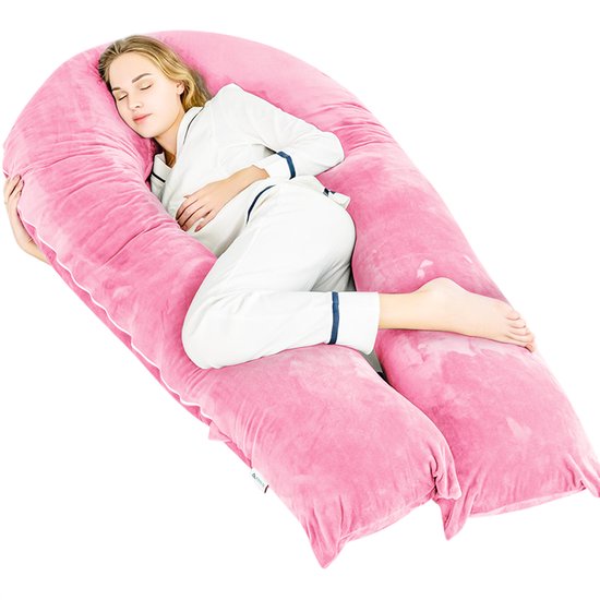 Coussin de grossesse Avalo XXL 280 cm - Coussin latéral en U - Coussin ergonomique pour le corps - Coussin d'allaitement et de corps pour femmes enceintes - Rose