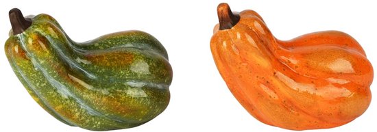 Dekoratief | Deco pompoen, groen/oranje, keramiek, 15x10x12cm, set van 2 stuks | A255178