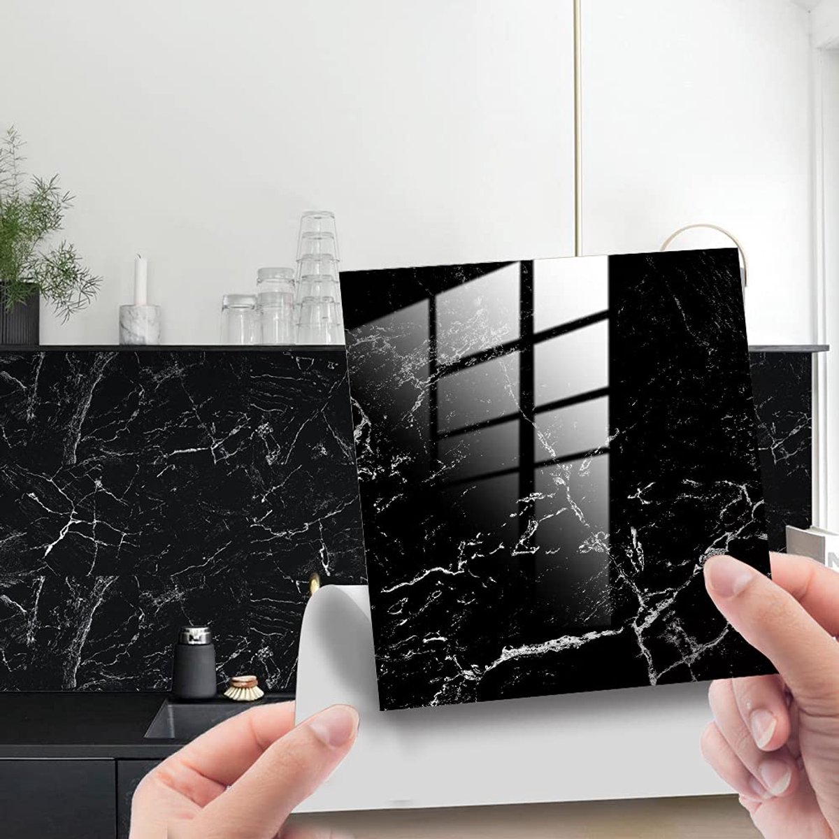 HORIWE Tegelstickers Marmering 10 x 10 cm Wandtegelstickers 20 stuks PVC Tegelstickers Tegelfolie Zelfklevend behang Waterdichte muurstickers voor keuken, kast, meubel, tafel