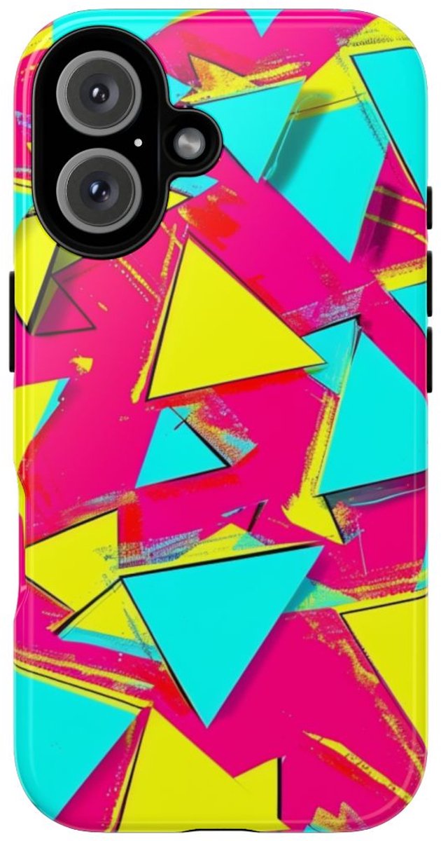 Neon Driehoeken Abstract Patroon – Telefoonhoesje Geschikt voor iPhone 16
