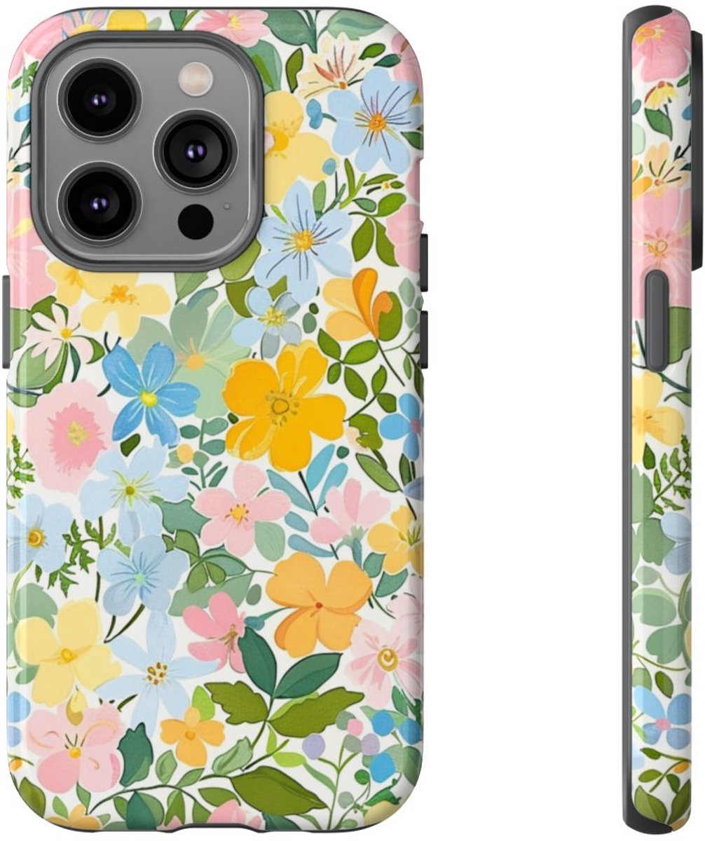 Vrolijk Pastel Bloemenpatroon – Telefoonhoesje Geschikt voor iPhone 14 Pro
