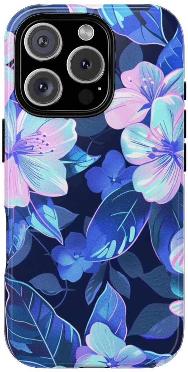 Blauw-Roze Bloemenpatroon – Telefoonhoesje Geschikt voor iPhone 16 Pro