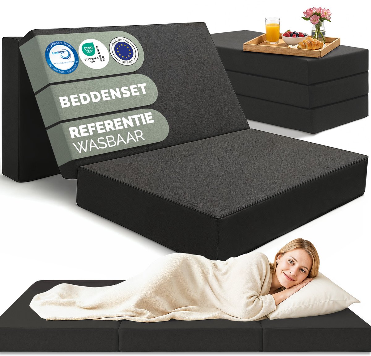 Blumtal Opvouwbaar Matras - 3-Delig vouwmatras - Draagbaar matras - Logeermatras - 15 cm dik - 200 x 120 cm Antraciet