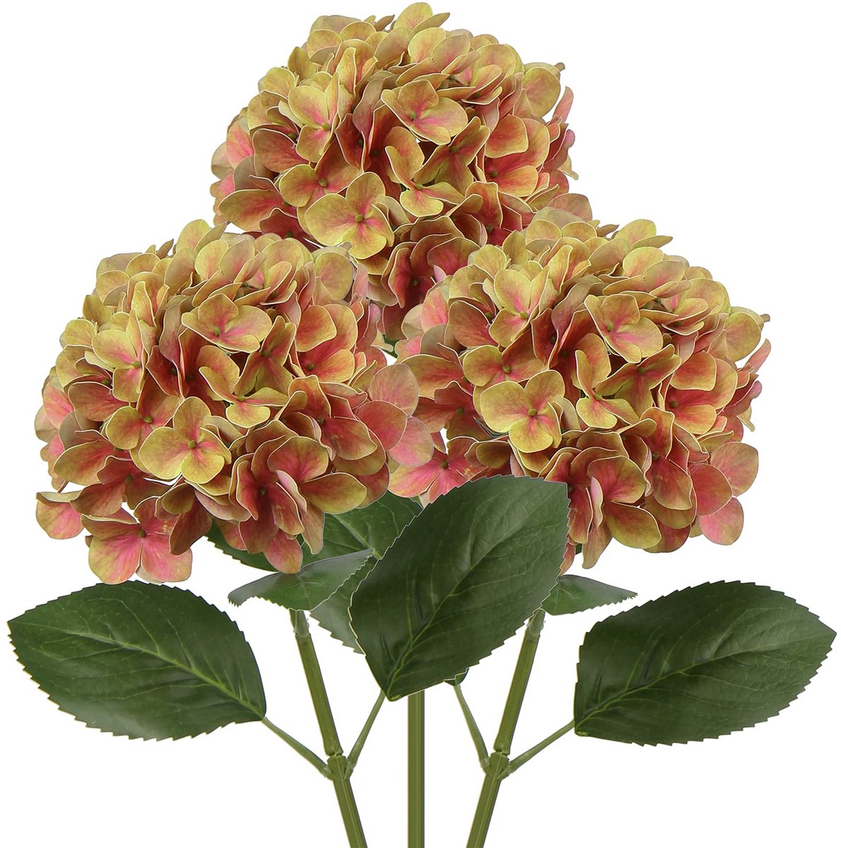 Ibenzoa Kunstmatige Hortensiabloemen Set van 3 voor Bruiloften, Thuisdecoratie en Bloemstukken met Realistische 3D-Print oranje