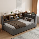 PUGSDRLY Lit 1 Place 90x200cm avec Bureau et Compartiment de Rangement,Canapé Lit avec 2 Tiroirs et éclairage LED,Prise électrique,Tête Rembourrée,Blanc,pour Enfant Adolescent Adulte (90x200cm PUGSDRLY Lit 1 Place 90x200cm avec Bureau et Compartiment de Rangement,Canapé Lit avec 2 Tiroirs et éclairage LED,Prise électrique,Tête Rembourrée,Blanc,pour Enfant Adolescent Adulte (90x200cm