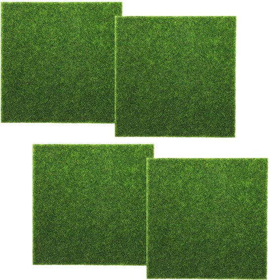 KAPSING 4 Stuks Kunstgras 15 x 15 cm - Tapijt Voor Miniatuur Decoratie, Tuin, Versiering, Mos - Doe-Het-Zelf Decoraties Compatibel Met Miniatuur Ornament, Mini-Tuin