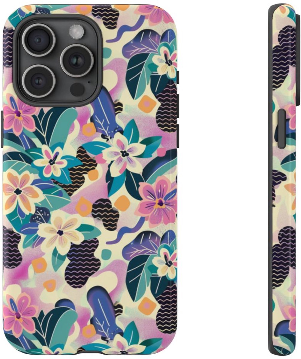 Kleurrijk Abstract Bloemenpatroon – Telefoonhoesje Geschikt voor iPhone 15 Pro Max