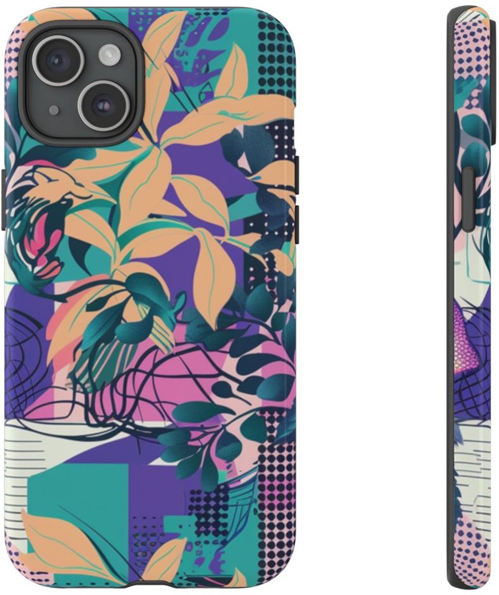 Kleurrijk Abstract Bloemenpatroon – Telefoonhoesje Geschikt voor iPhone 15 Plus