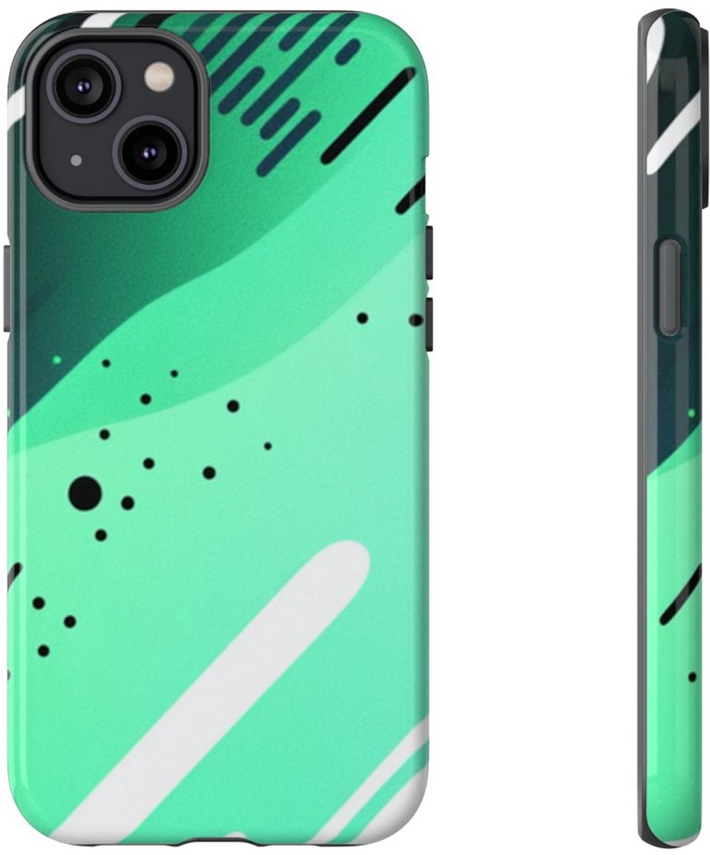 Geometrisch Groen-Zwart Abstract Patroon – Telefoonhoesje Geschikt voor iPhone 14 Plus