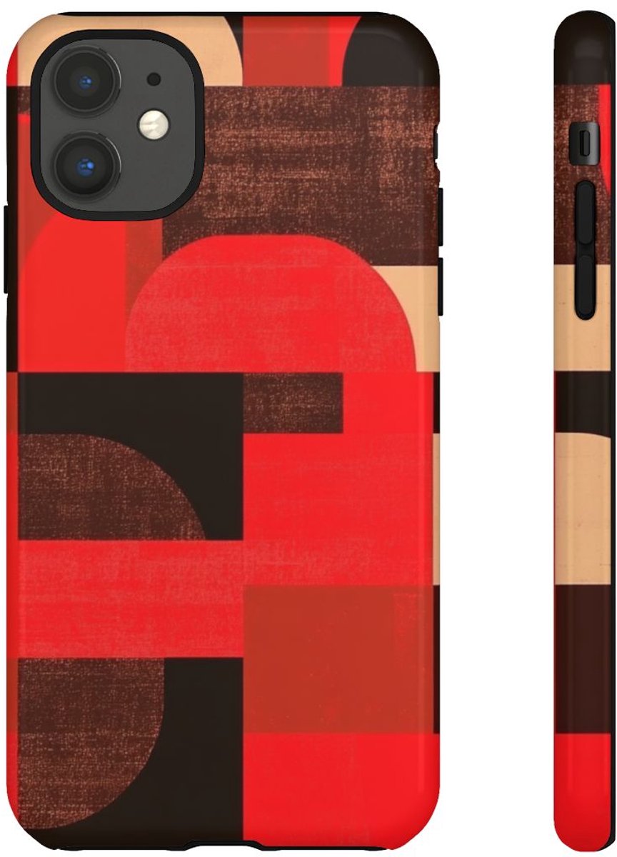 Rood-Bruin Geometrisch Abstract – Telefoonhoesje Geschikt voor iPhone 11