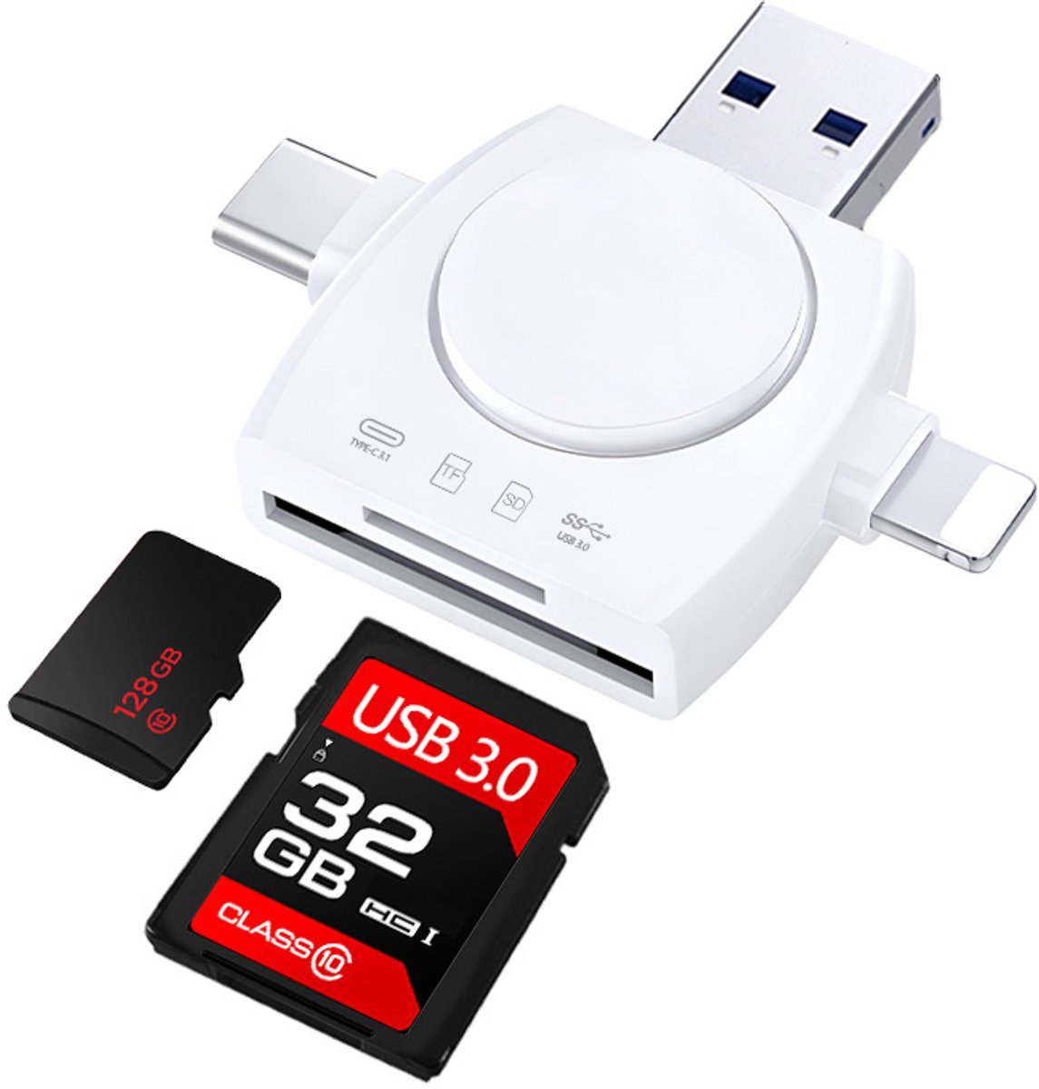 De Beste Gadgets 5 in 1 Cardreader geschikt voor USB 3.0, USB-C en Apple Lightning apparaten - Camara connection kit