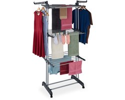 Droogtoren met wieltjes - 3 etages - 179 x 126 x 63,5 cm - metaal - staand - grijs