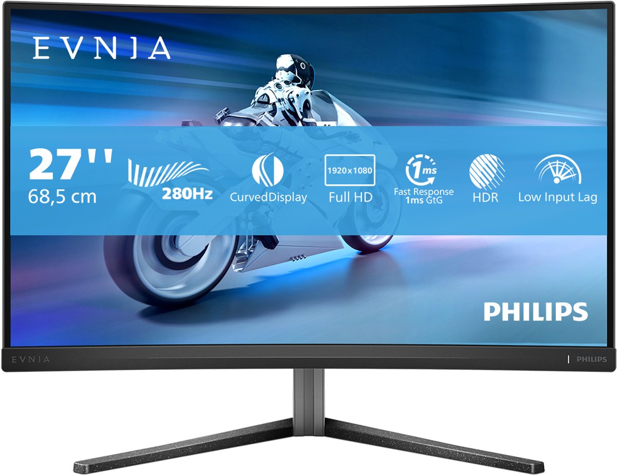 Philips Evnia Curved Fast VA 27M2C5200W/00 gaming monitor 2x HDMI, 1x DisplayPort, HDR10, 180 Hz