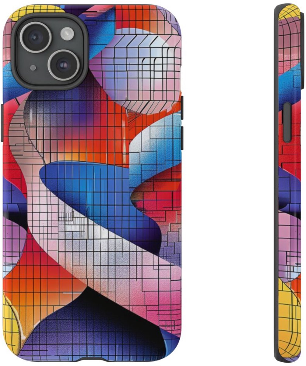 Kleurrijk Abstract Dubbele Helixpatroon – Telefoonhoesje Geschikt voor iPhone 15 Plus