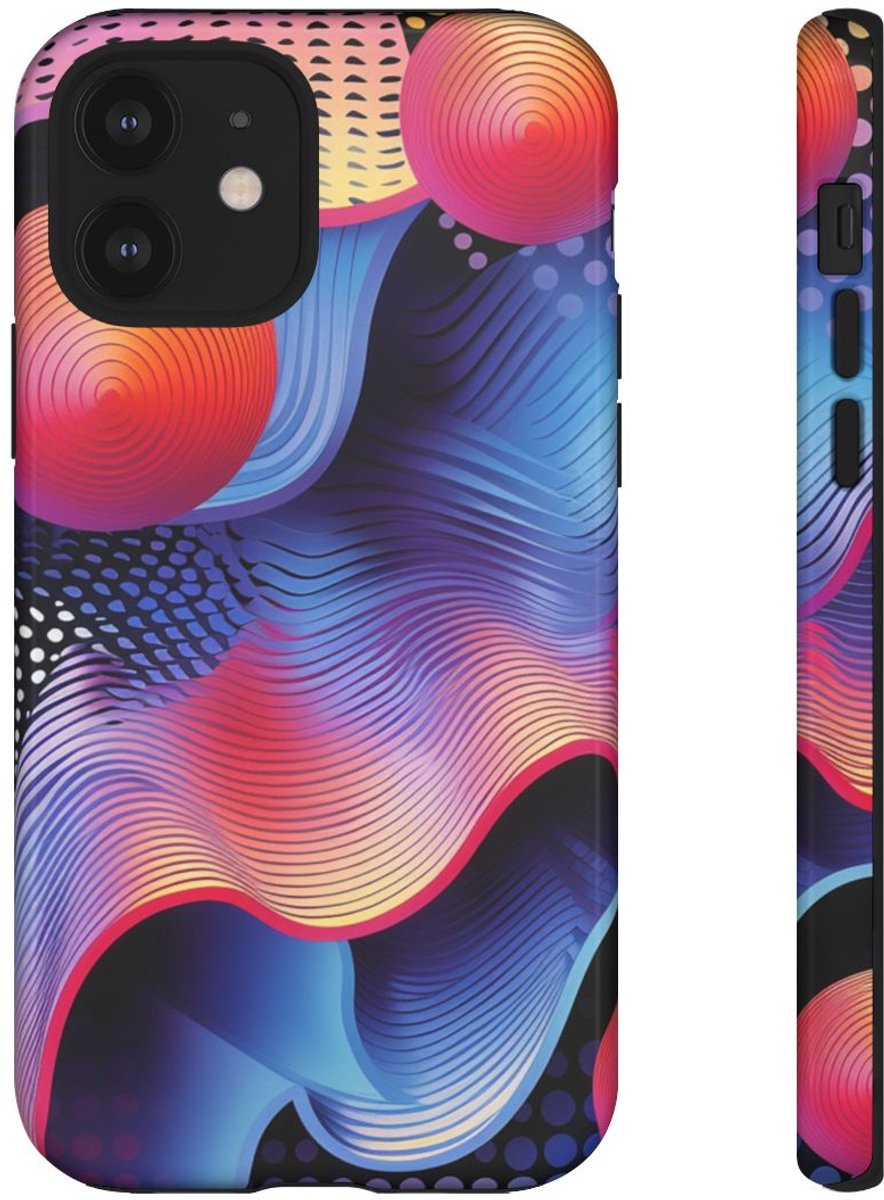 Kleurrijke Abstracte Golven en Bollen – Telefoonhoesje Geschikt voor iPhone 12