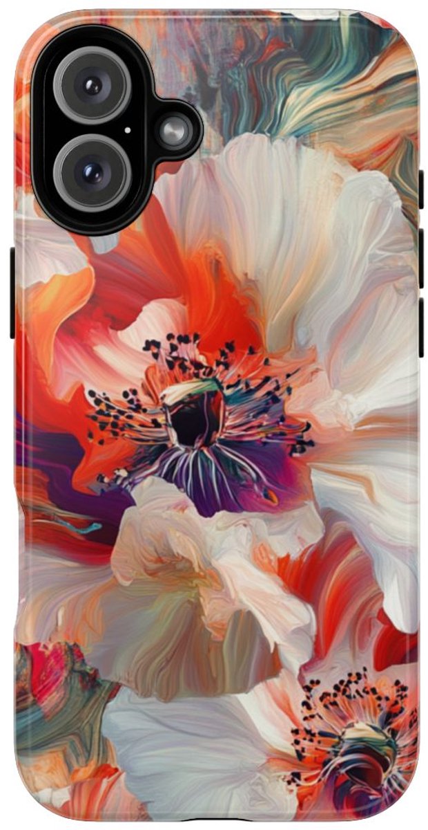 Abstracte Bloemmotieven in Rood en Wit – Telefoonhoesje Geschikt voor iPhone 16 Plus