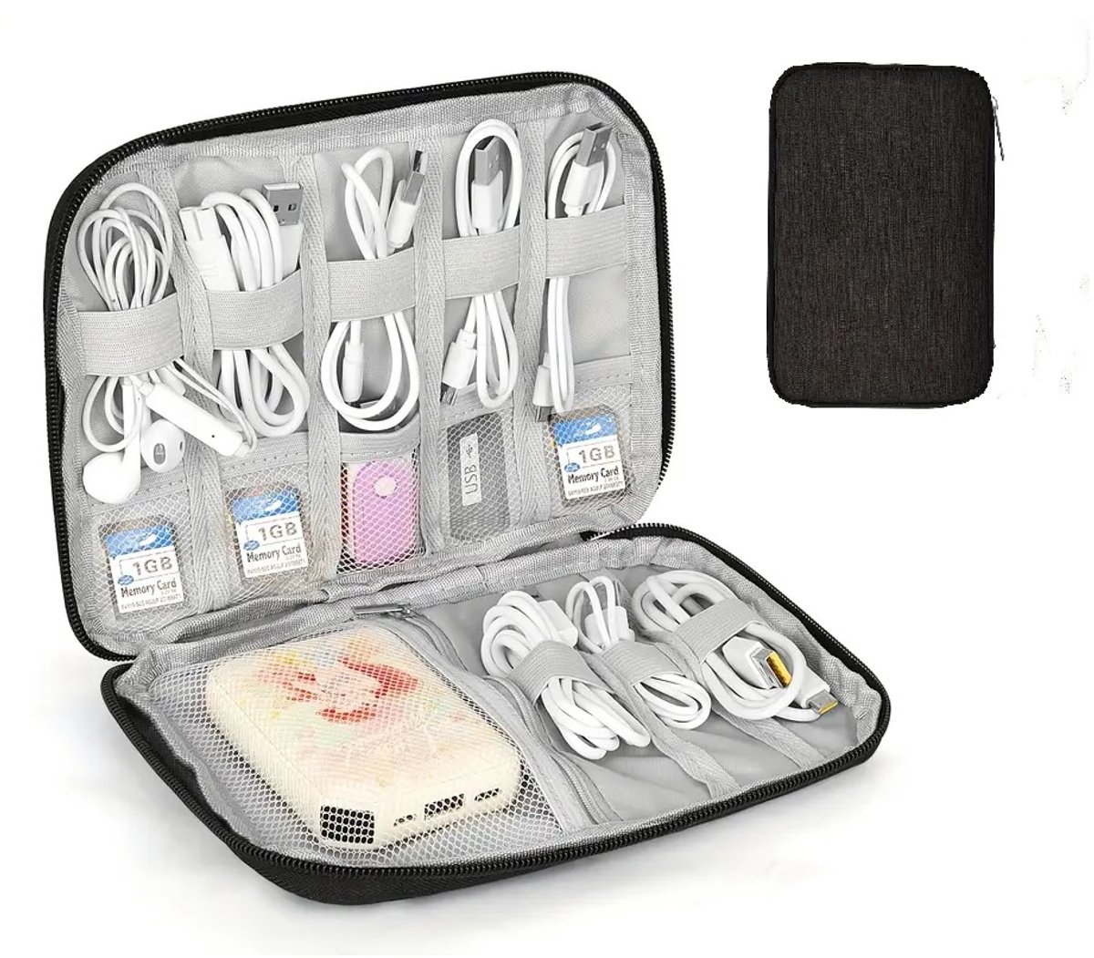 Travel Kabel Organizer Tas - Zwart - Opbergtas voor Kabels en Accessoires - Feestdagen - Cadeau - Draagbare reisetui - USB-datakabels, opladers, stekkers en andere elektronische accessoires - opbergtas