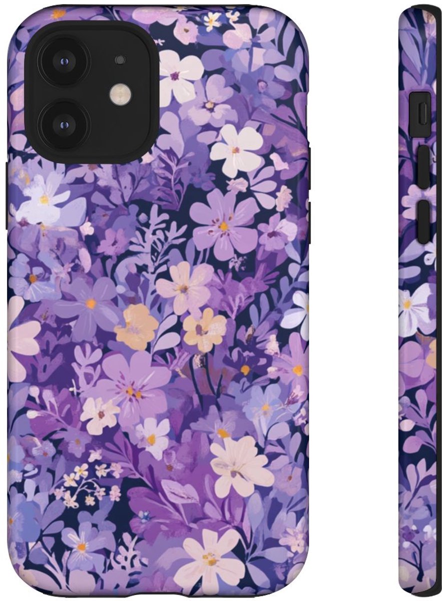Paars Bloemenpatroon – Telefoonhoesje Geschikt voor iPhone 12