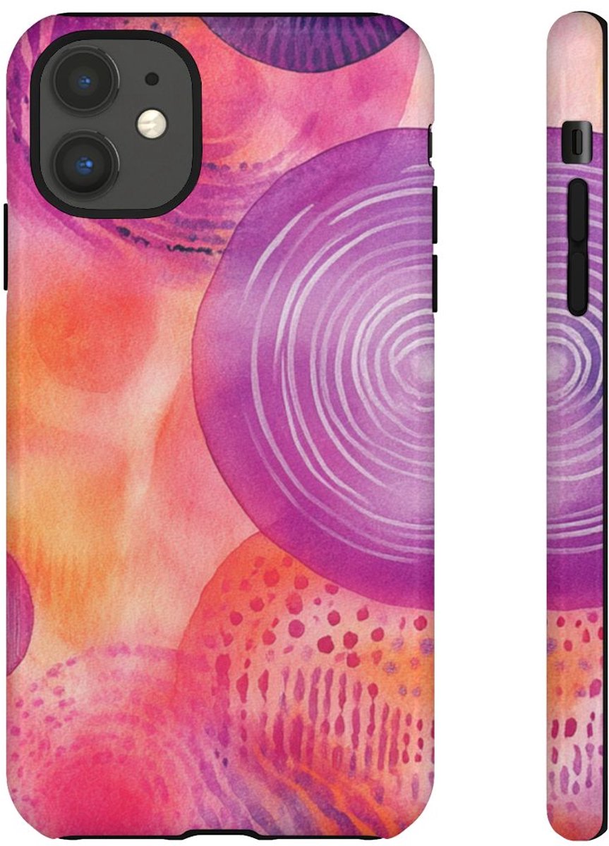 Abstracte Waterverf Cirkels in Warme Kleuren – Telefoonhoesje Geschikt voor iPhone 11