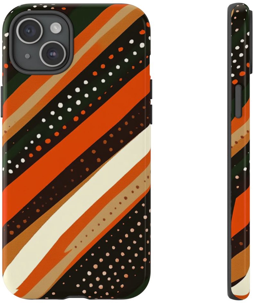 Retro Aardetinten Gestreept Patroon – Telefoonhoesje Geschikt voor iPhone 15 Plus