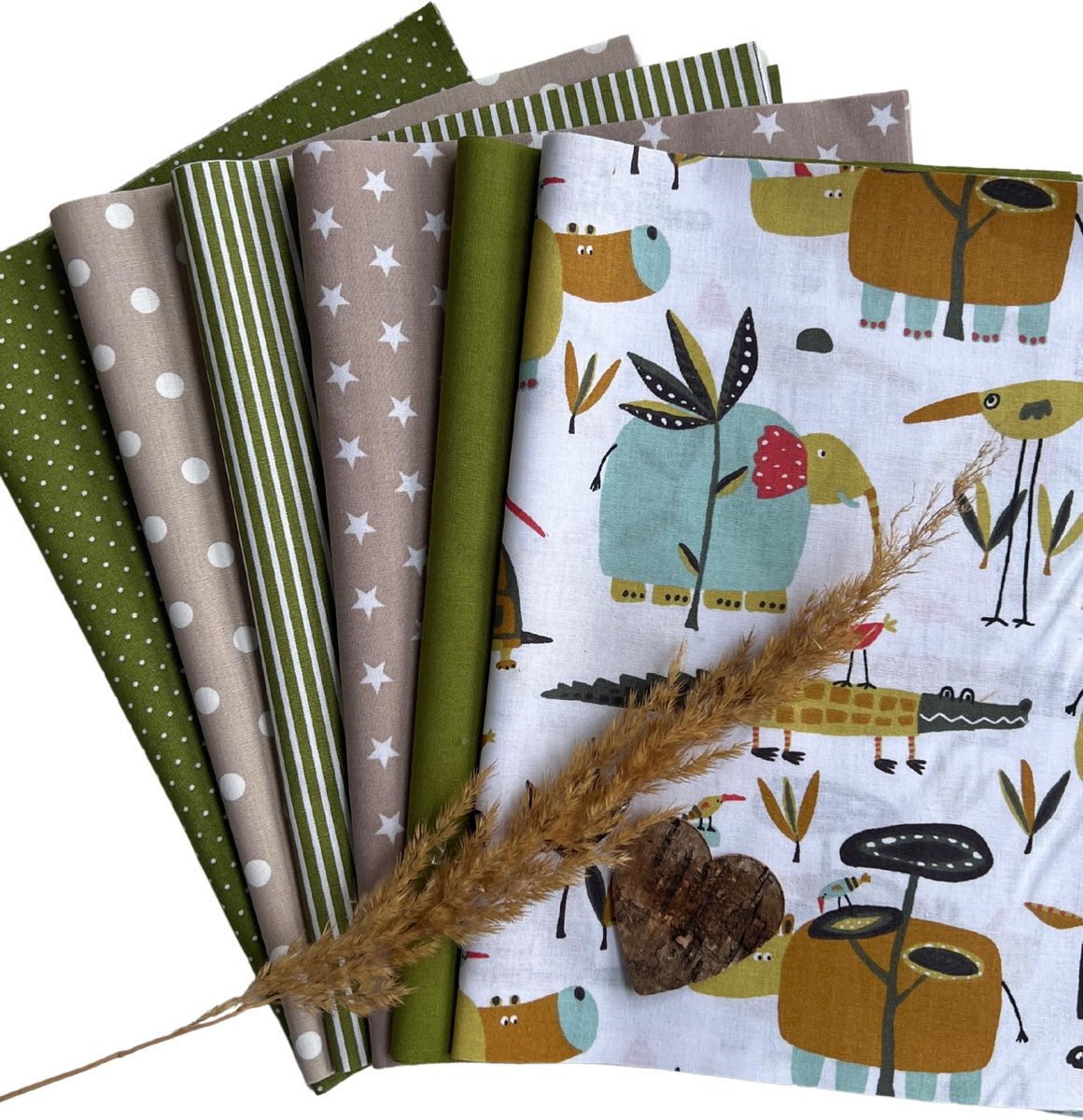 babrause® stoffenpakket patchwork katoenen stoffen 12 x (25x35cm) (Safari Olive Sand)