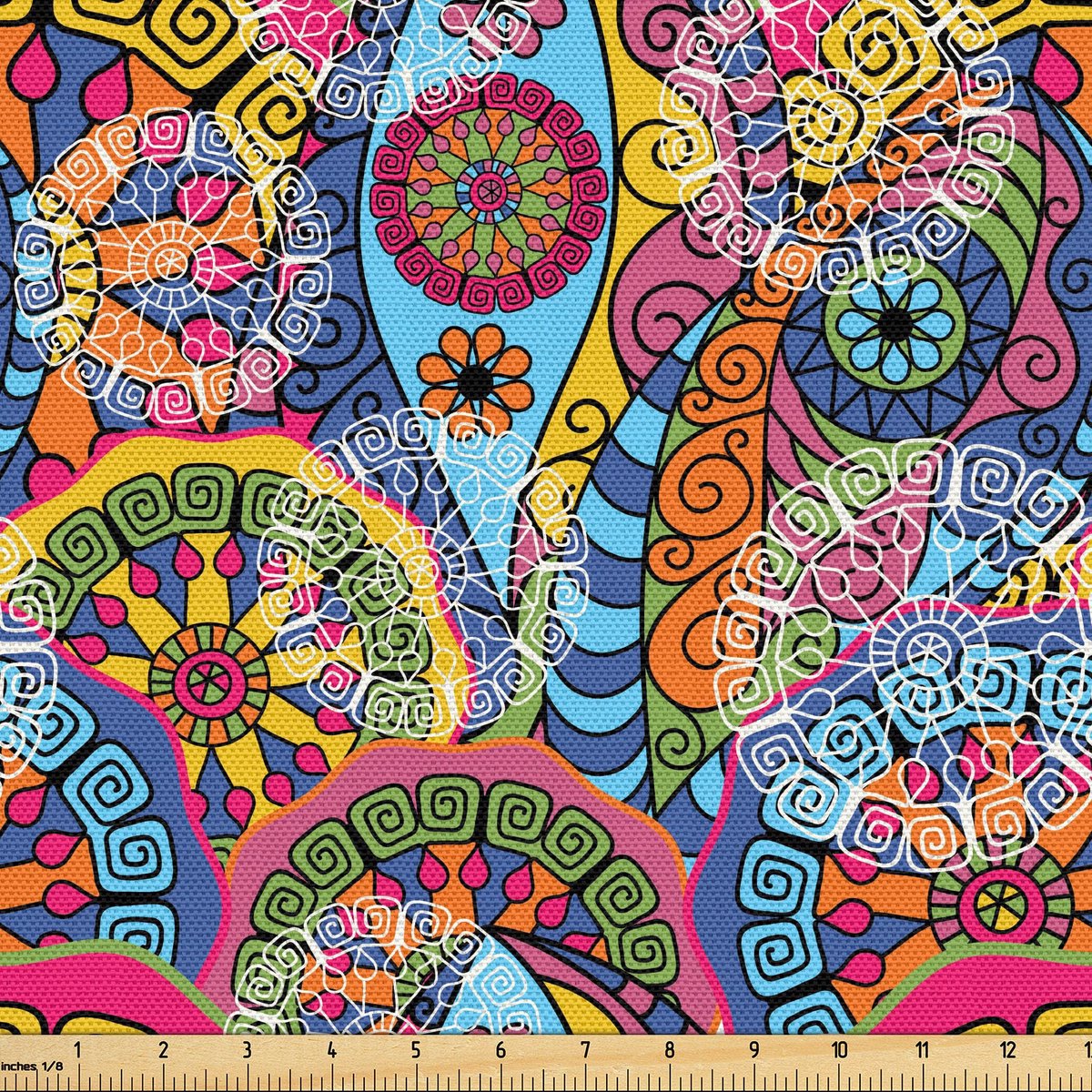 ABAKUHAUS Bloemenstof per meter, Hippie Aztec Tribal Boho, Kwalitatieve stoffen bekleding voor woonaccessoires, 10M (148x1000cm), Roze Geel
