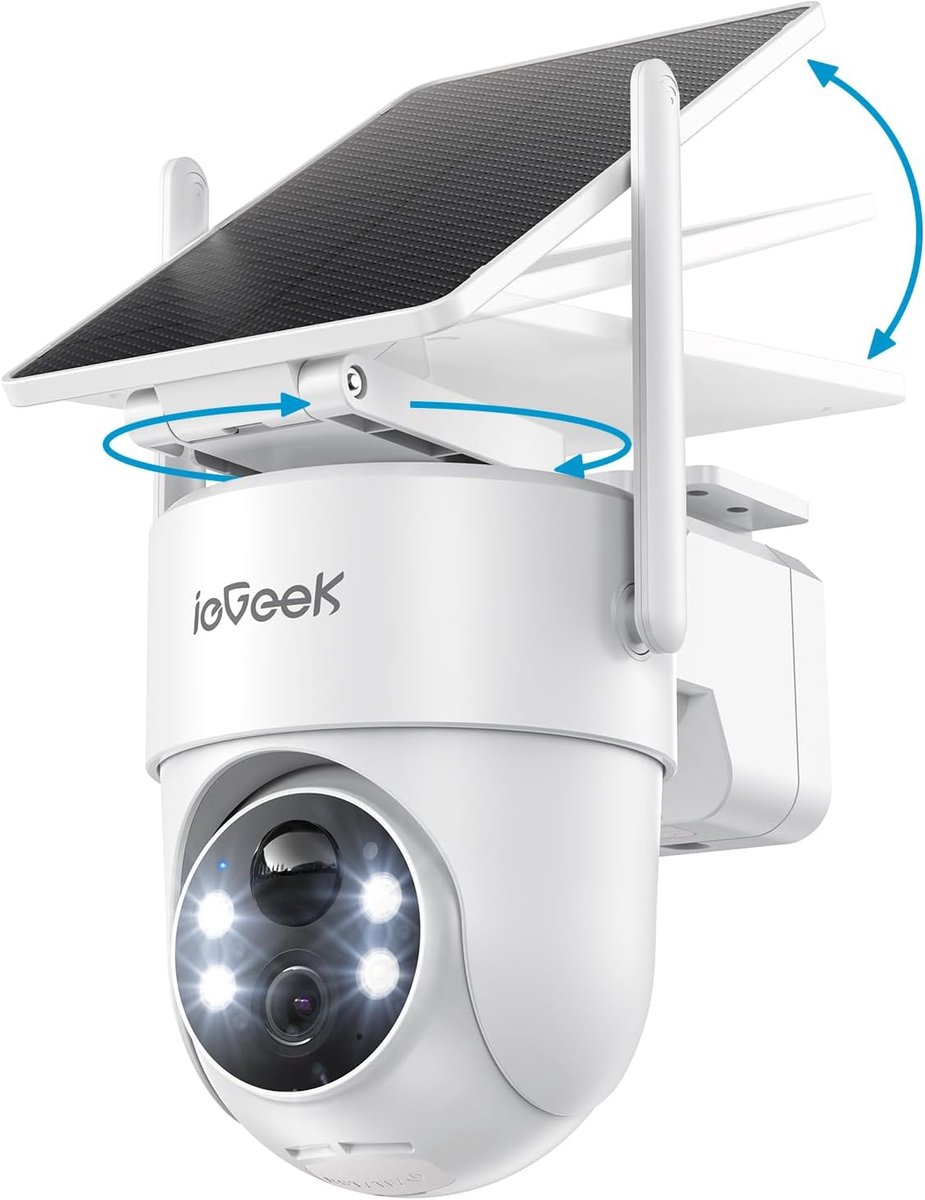 ieGeek Bewakingscamera voor buiten - accu en zonne-energie bewegingsmelder - 2K 360° PTZ WLAN-camera - nachtzichtfunctie - met Verwijderbaar Zonnepaneel