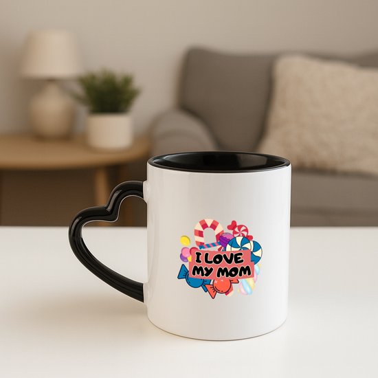 Hacebo® - Mama cadeau - koffiebeker met hart oor zwart - Moeders - thee mok - koffie beker - cadeautje - met opdruk - Verjaardag - Moederdag - Mama cadeautjes - Moederdag cadeau - verjaardag - liefste Mama - koffiemok - 330 ML