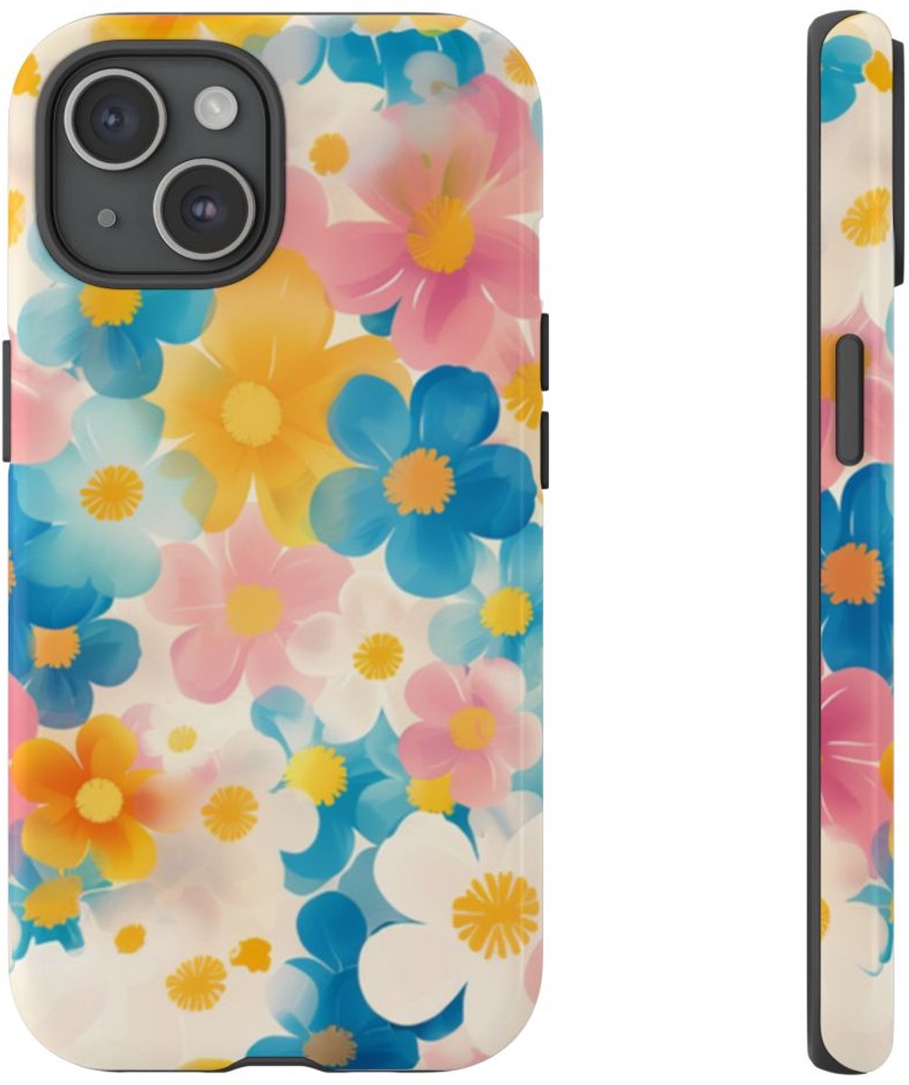 Vrolijk Pastel Bloemenpatroon – Telefoonhoesje Geschikt voor iPhone 15