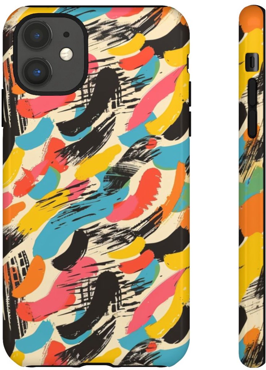Levendig Abstract Penseelstrepenpatroon – Telefoonhoesje Geschikt voor iPhone 11