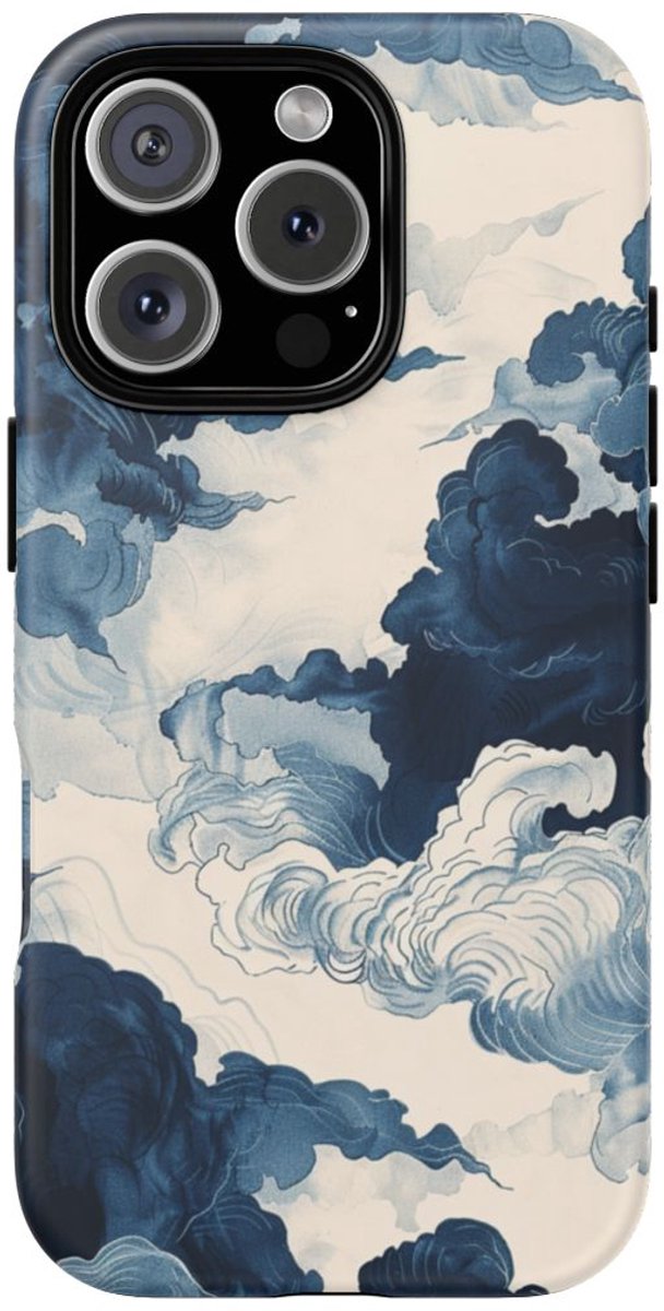 Wolken en Lucht in Blauwe Inkt – Telefoonhoesje Geschikt voor iPhone 16 Pro