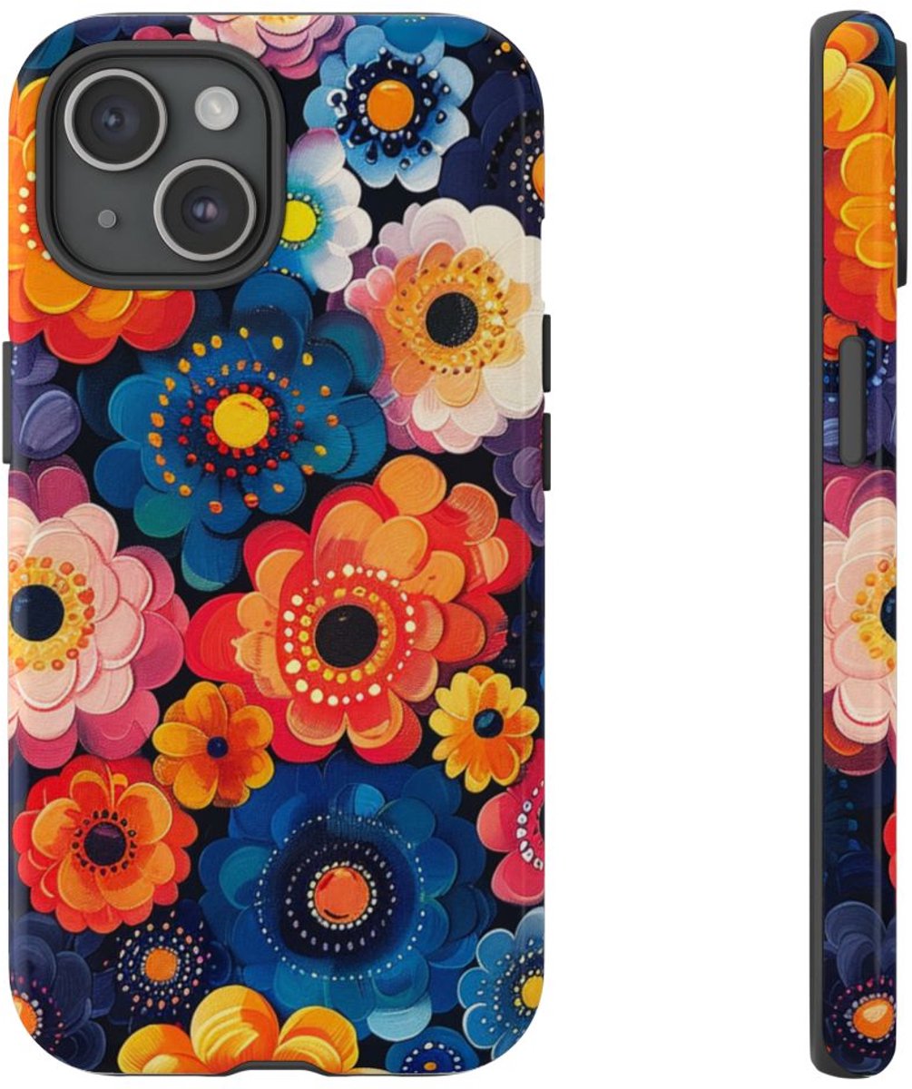 Levendig Abstract Bloemenpatroon – Telefoonhoesje Geschikt voor iPhone 15