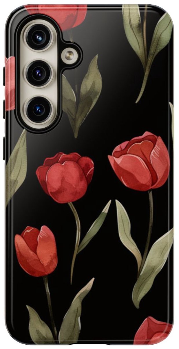 Rode Tulp Bloemenpatroon – Telefoonhoesje Geschikt voor Samsung Galaxy S24