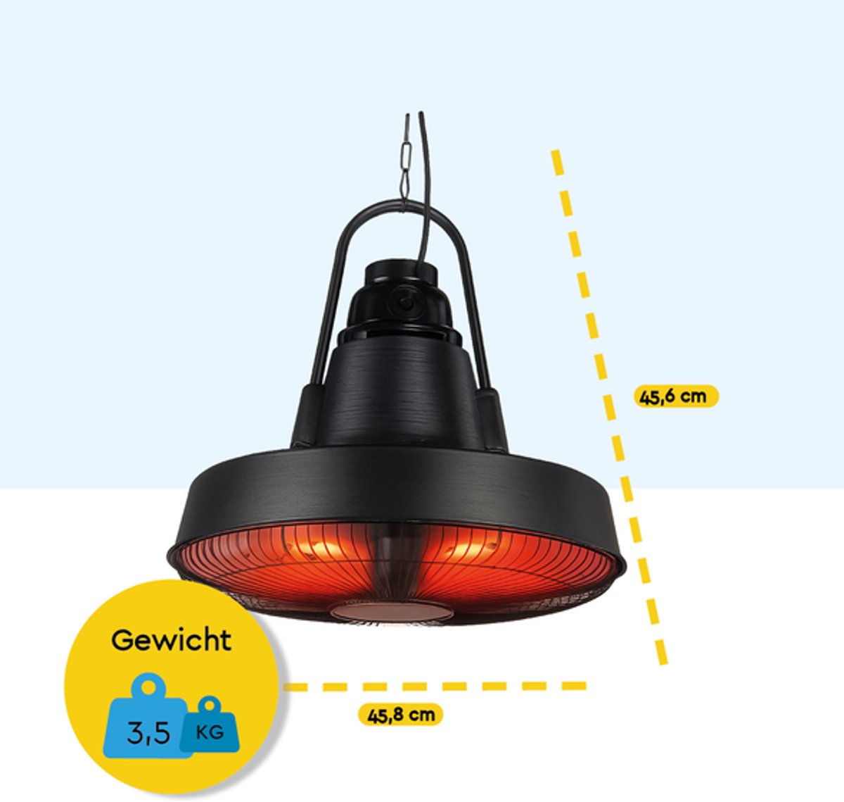 BRASQ Retro Elektrische Terrasverwarmer hangend – 3 warmtestanden – met afstandsbediening – IP24 -Spatwaterdicht - Voor binnen en buiten – 1500 W – foto 6