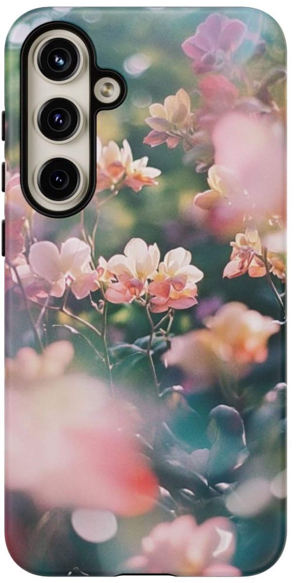 Zachte Roze en Witte Bloemen – Telefoonhoesje Geschikt voor Galaxy S24 Plus