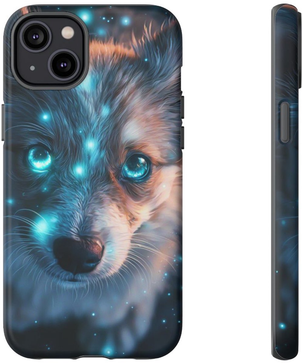 Schattige Puppy met Gloeiende Ogen – Telefoonhoesje Geschikt voor iPhone 14 Plus