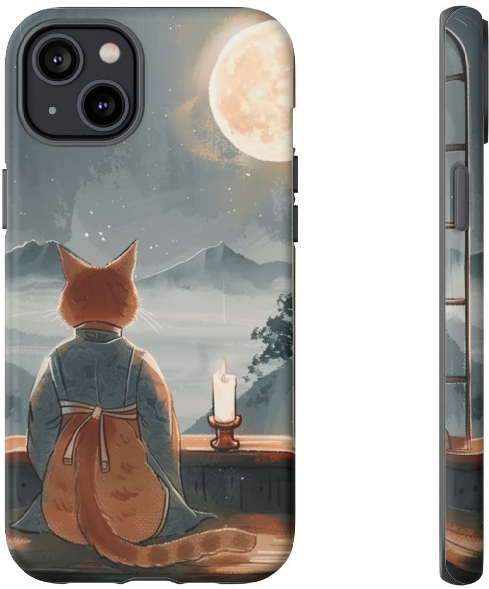 Kat in Traditioneel Gewaad bij Maanlicht – Telefoonhoesje Geschikt voor iPhone 14 Plus