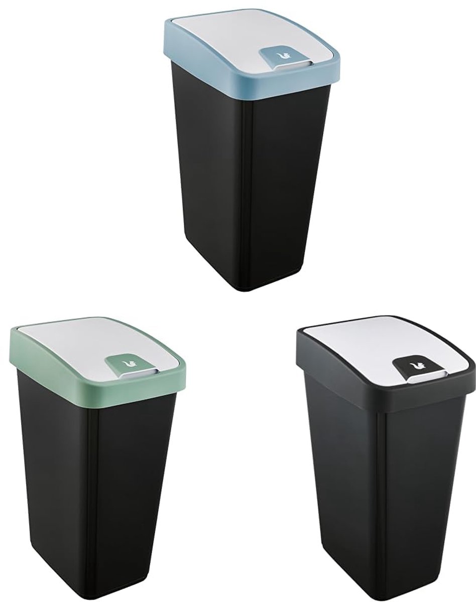 keeeper Premium Afvalbakken 3-delige Set Magne - Met Klapdeksel - 45l - Nordic Blue, Nordic Green en Grafietgrijs