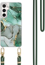 Étui avec cordon pour Samsung Galaxy S24 FE - Design marbre - Cordon vert inclus - Housse de protection bandoulière - Transparent, Grijs, Vert - Superbes Housses de téléphone