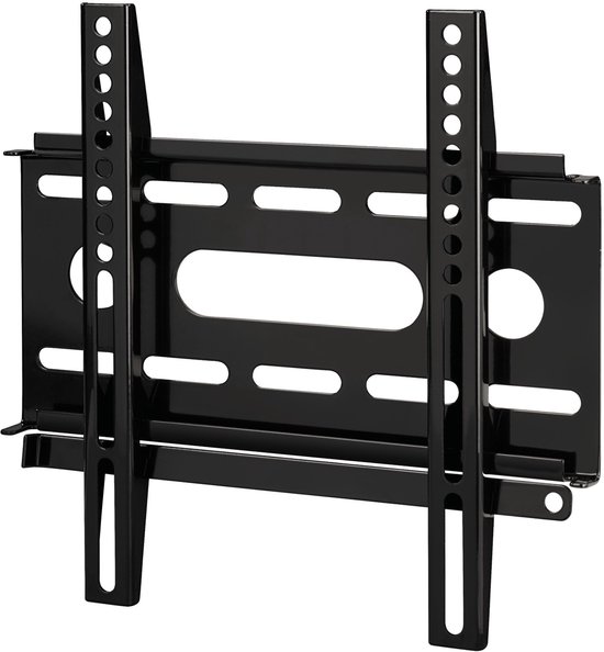 Zwarte, ultraplatte Hama TV-muurbeugel met VESA 200x200 aansluiting.