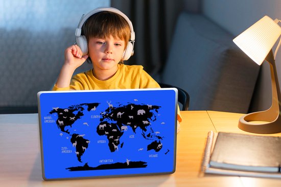 Autocollant pour ordinateur portable - 10,1 pouces - Wereldkaart Enfants - Animaux - Jaune - 25x18cm - Autocollants pour ordinateur portable - Peau pour ordinateur portable - Couverture