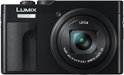 Zwarte Panasonic Lumix compactcamera met een Leica-lens en een grip.
