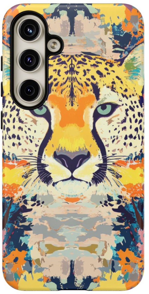 Abstracte Cheetah Gezichtspatroon – Mat Stevig Hoesje Geschikt voor Galaxy S24 Plus