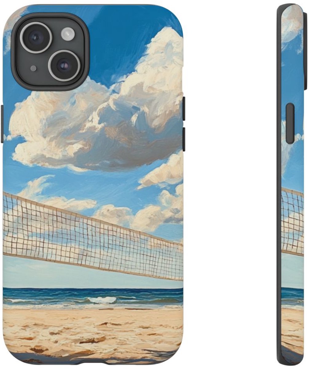 Volleybalnet op Zonnig Strand – Telefoonhoesje Geschikt voor iPhone 15 Plus