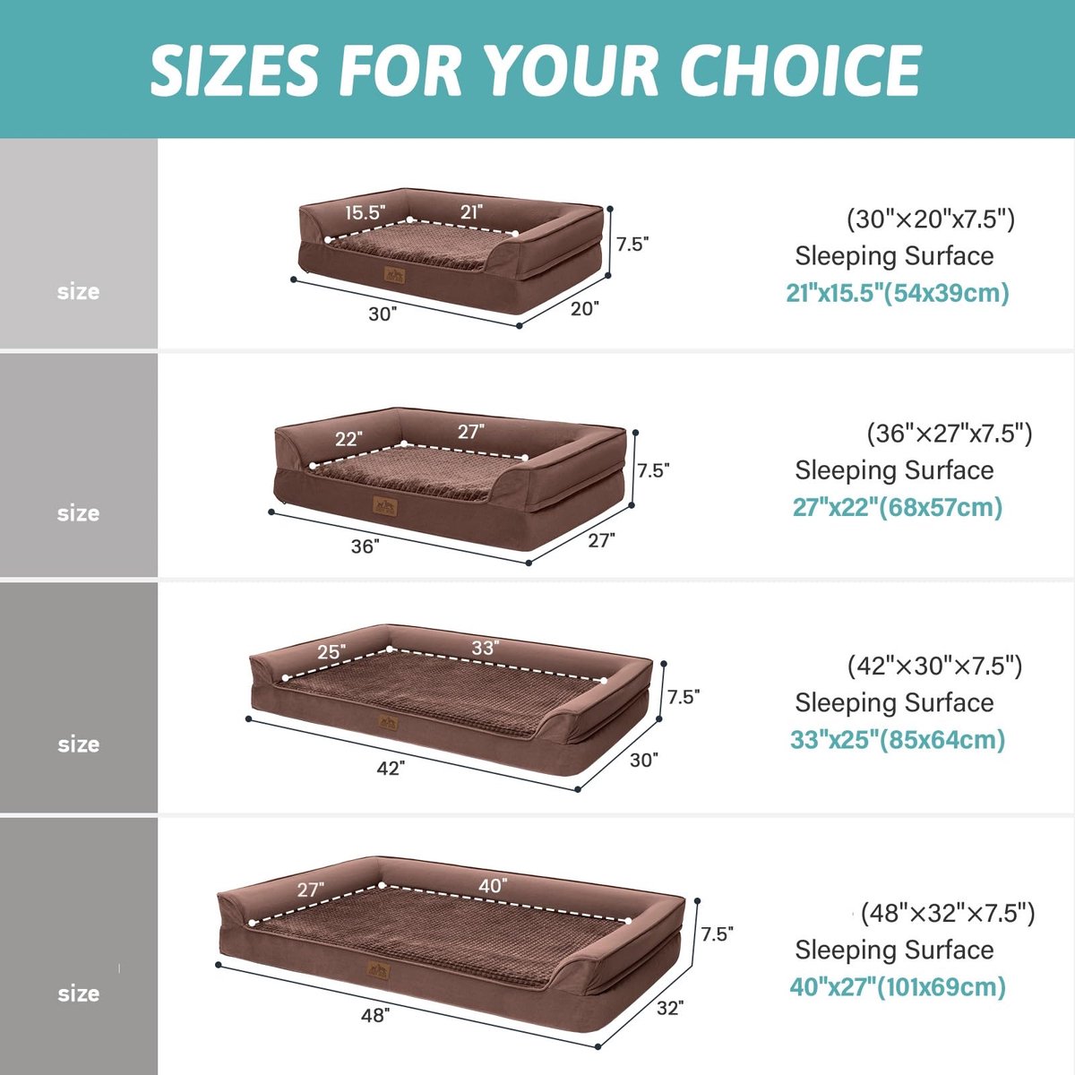 COZY KISS Orthopedisch hondenbed voor grote honden, afneembare wasbare hoes met waterdichte voering en antislip onderkant, rechthoekig schuimhuisdierbed, L maat, 91,4 x 68,6 x 7,6 cm, grijs