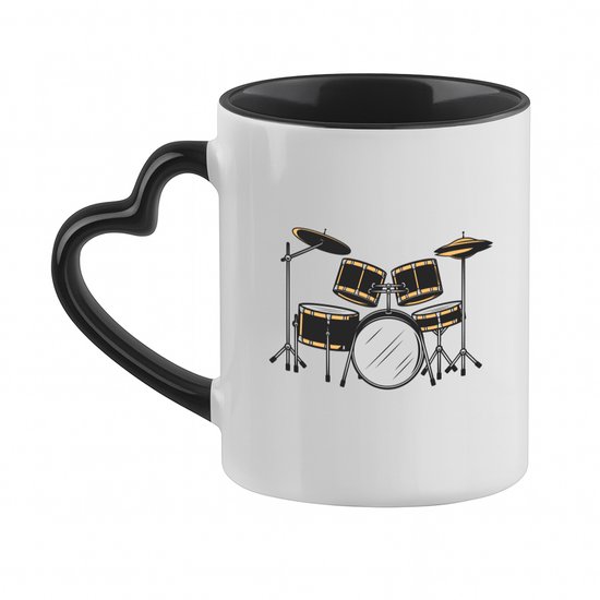 Hacebo® - Drumstel koffiebeker met hart oor zwart - Muziek - Drummers - thee mok - koffie beker - Instrument - slaginstrument - muzikanten - koffiemok - 330 ML